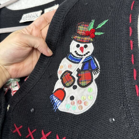 Vtg Ugly Christmas Sweater Vest Womens 2X Holiday Party Embellished Grandmacore - Picture 3 of 14